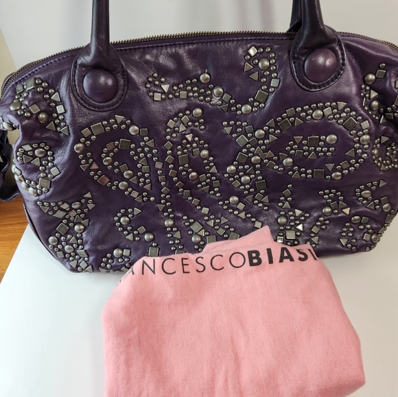 Francisco biasia purple cow leather satchel studded euc - Picture 10 of 10